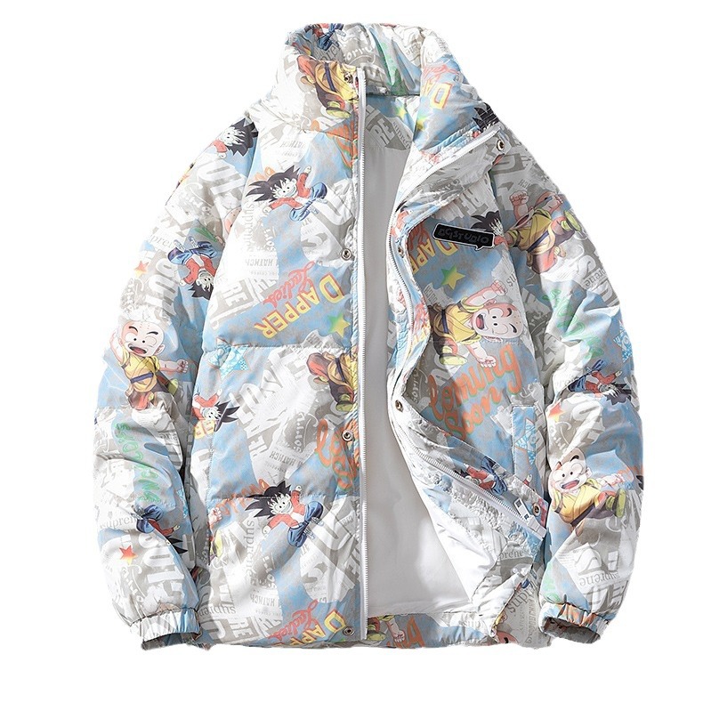 NASA Dragon Ball creativo graffiti stand collar abajo chaqueta hombres pareja invierno cálido engrosada 90 pato blanco abajo marea