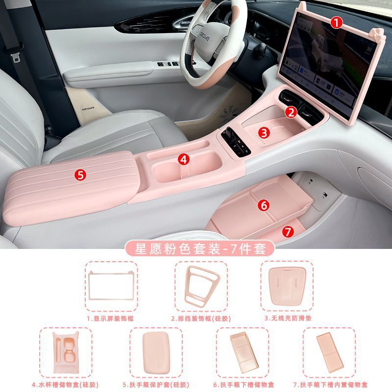Armrest box pad: Shiyong For Voyah Xingyuan - voyah-xingyuan-center-console-gear-panelarmrest-panel-silicone-pad-pink-7