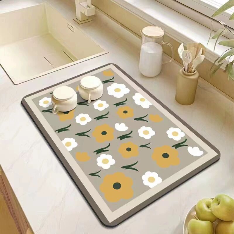 Alfombra de drenaje para cocina o baño, tejido absorbente, base antideslizante y superficie de goma suave