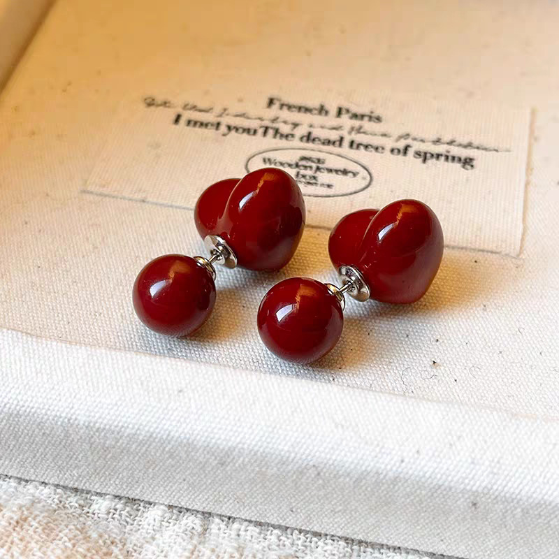 21 # Cherry red love round beads two-wear style