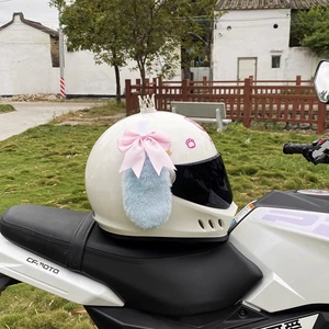 Pink Bowknot Light Blue Big Ear Dog Helmet Accessory Motorcycle Electric Universal Plush Ears Helmet Decoration