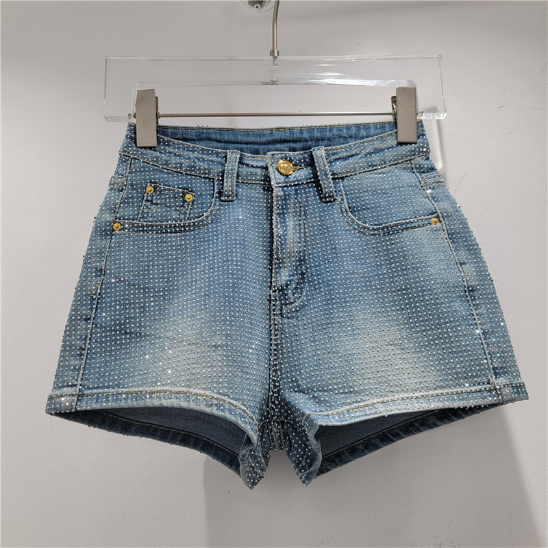 Pantalones Cortos de Mezclilla de Cintura Alta para Mujer de Denim de Poliéster Diseño Ajustado