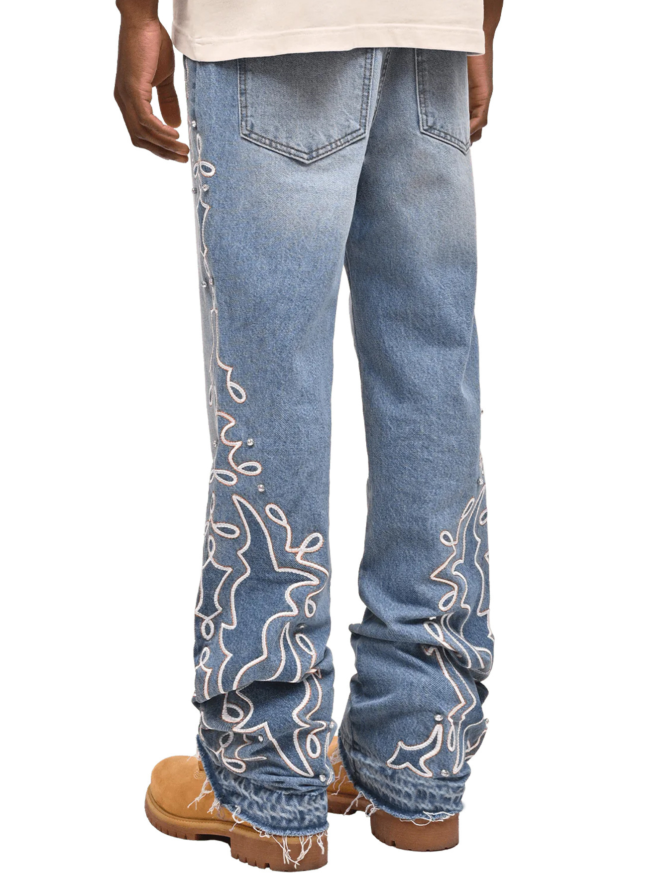 Pantalones de Mezclilla Rectos para Hombre de Algodón con Pedrería para Uso Casual