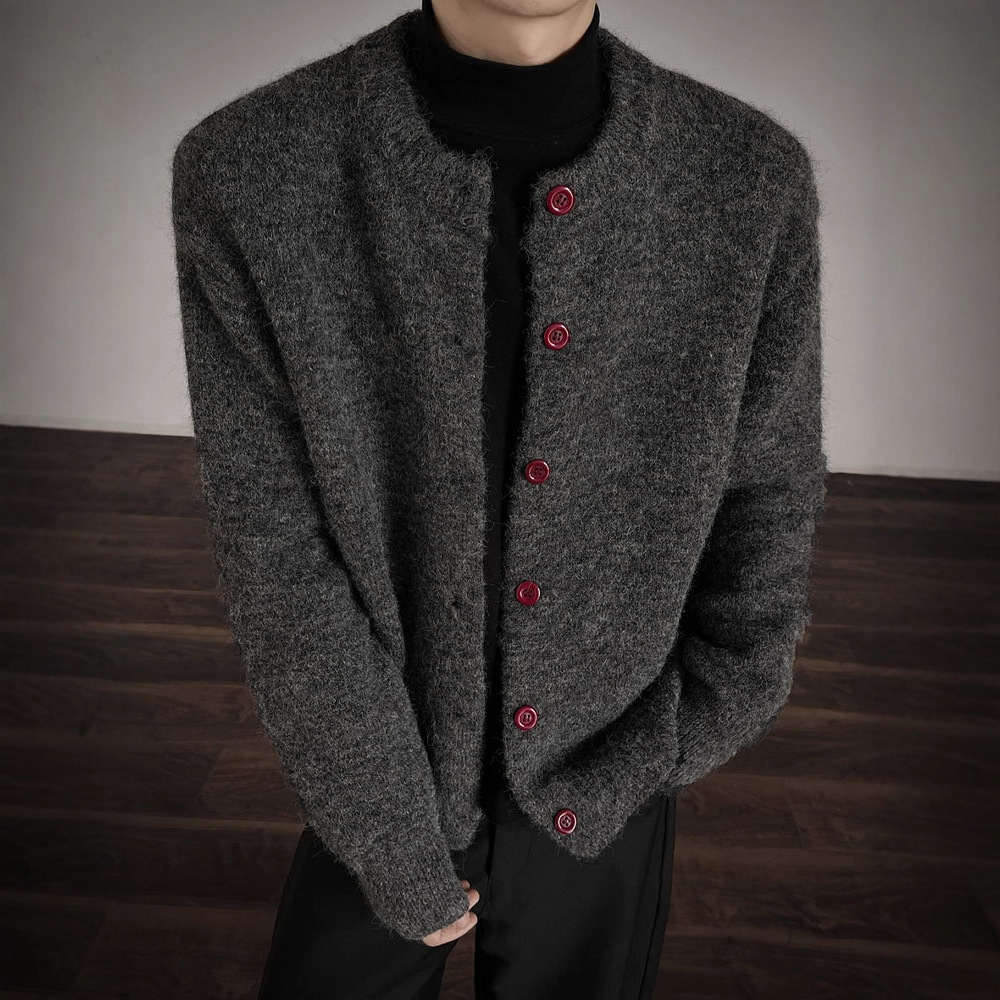 Cleanfit Dark Gray Small Fragrant Cardigan Knitwear Men's Handsome High-End Lazy Knitwear Short Jacket