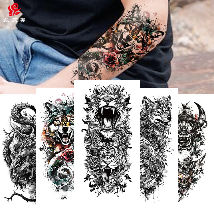 25 new small full arm tattoo stickers waterproof wolf animal flower arm tattoo men and women simulation half arm temporary tattoo stickers