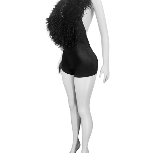 HR25026 European and American fashionable casual women's clothing elegant fur deep V hanging neck sexy fashionable one-piece shorts women
