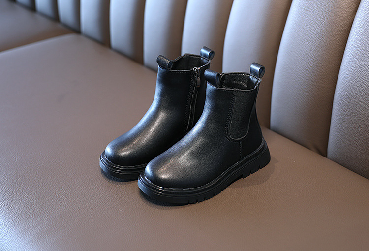 Children's Martin 2024 Spring and Autumn New Black Side Zipper Girls' Mid length British Style Pipe Boots Trend_voghion.com