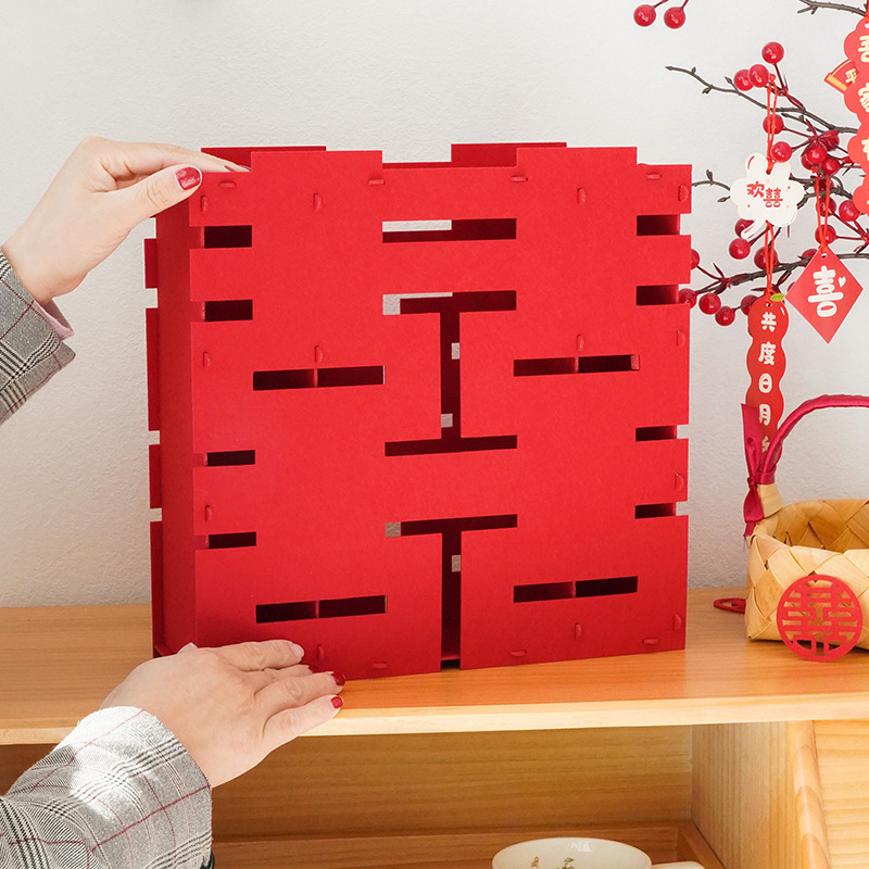 Wedding Gift 3D Double Happiness Character Shelf Decorations for Marriage Room, Double Happiness Sticker for New Room Bedroom Living Room Decoration, Comprehensive Wedding Supplies