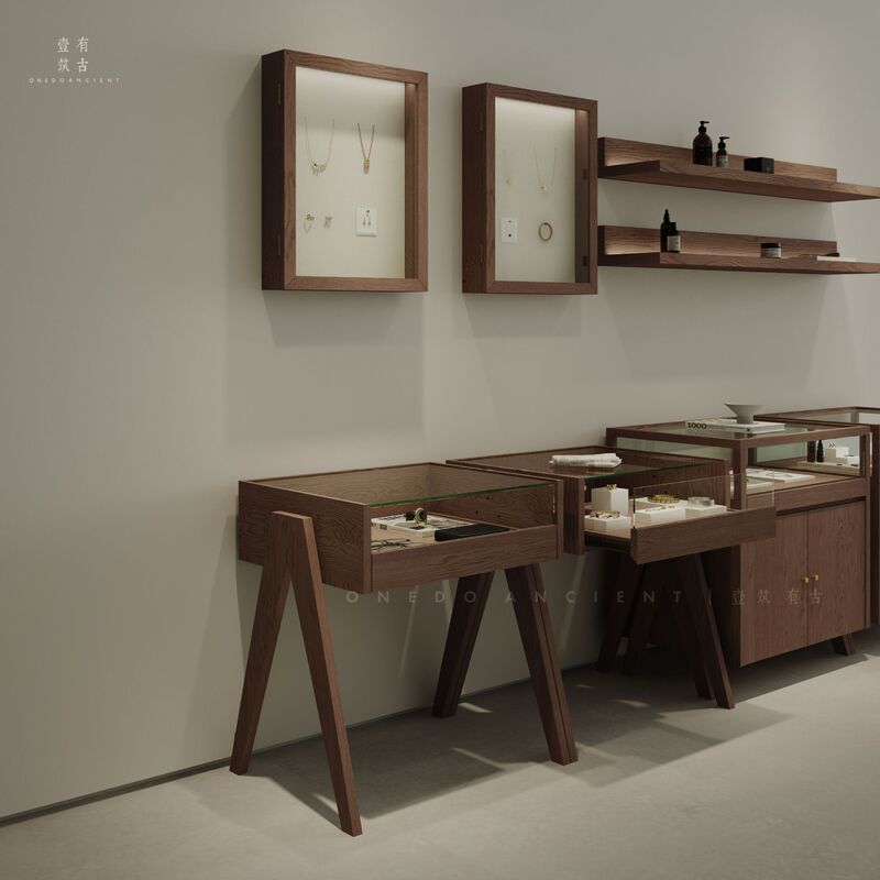 Vintage Jewelry Glass Display Cabinet Log Color Ornaments Counter Watch Glasses Island Cabinet Jewelry Collection Display