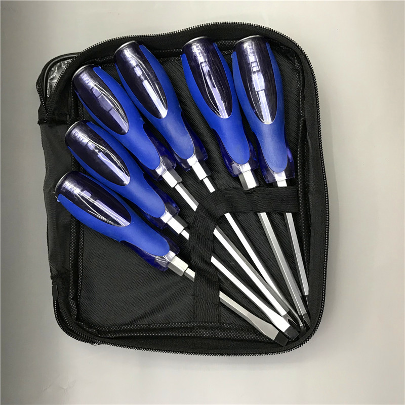 6PC穿心可敲击十字一字螺丝刀组套 螺丝批套装 起子 带工具包