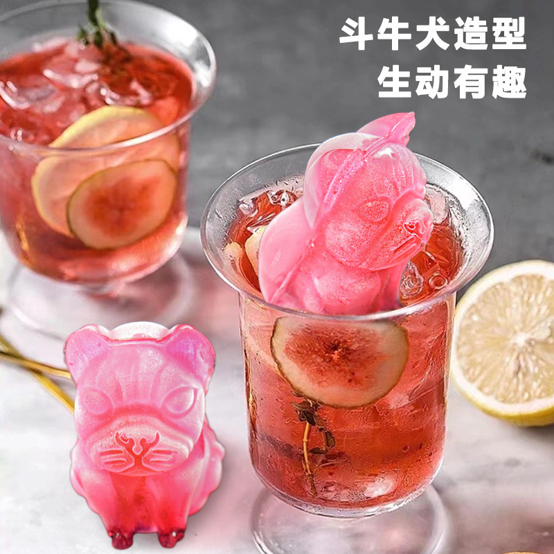 法斗犬シリコン氷格ウイスキー4連氷金型茶飲急凍離型家庭用動物製氷格|undefined