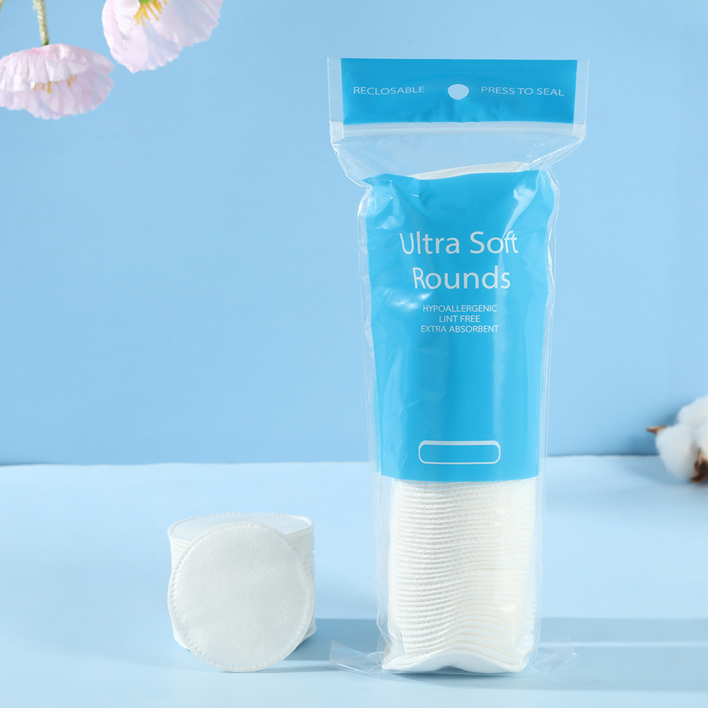 Transfronterizo redondo algodón cosmético agujero de agujero cerrado borde de tres capas de algodón desmaquillaje grueso 100 piezas de bolsa de algodón húmedo plano