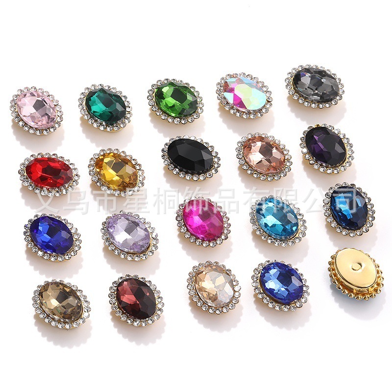 Sunflower Hand-Sewn Rhinestones Oval Double-Layer Gold Base Claw Rhinestones Colored Glass DIY Headwear Clothing Decoration Hand-Sewn Accessories