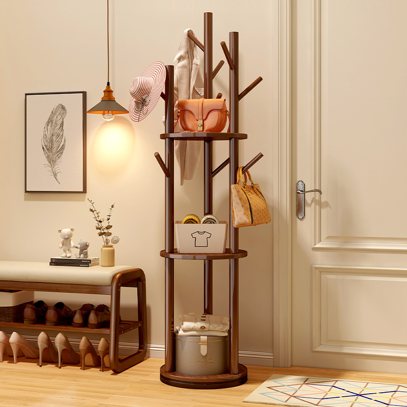 Rotatable Coat Rack Solid Wood Bold Floor Hanger Bedroom Hanger Household Indoor Hanging Clothes Storage Rack