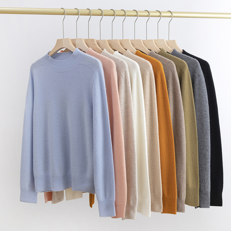 Te，Welfare! Autumn New Seamless One-Piece 100. Wool Half Turtleneck Bottoming Shirt for Women Simple Long-Sleeved Knitwear