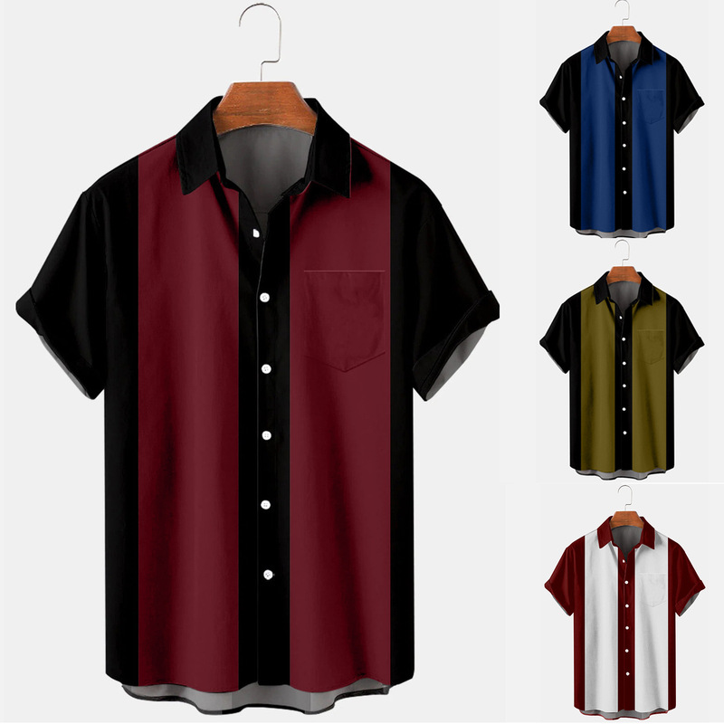 2023 Amazon Europe and the United States cross-border foreign trade 3D digital printing fashion simple color matching men's casual short sleeve shirt 2023 Amazon Europe and the United States cross-border foreign trade 3D digital printing fashion simple color matching men's casual short sleeve shirt