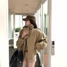 卡其色立领短款风衣女2025新款春秋小个子高级感双排扣英伦风外套