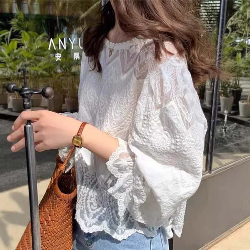 New 2026 Summer Hollow Lace Shirt for Women with Unique Design, Chic and Sweet Fairy-Style Top New 2026 Summer Hollow Lace Shirt for Women with Unique Design, Chic and Sweet Fairy-Style Top