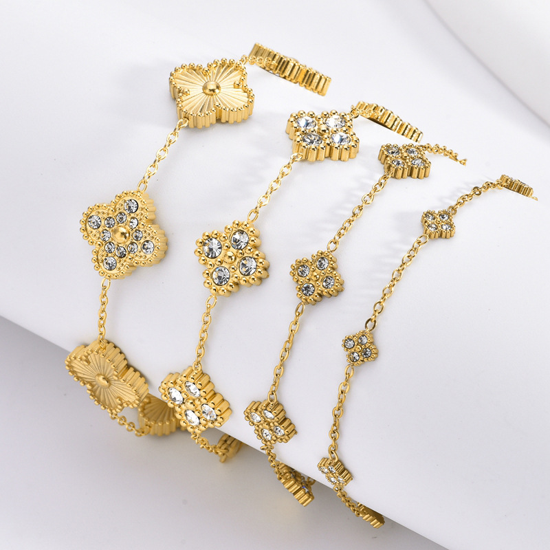 Four-leaf clover bracelet diamond-encrusted titanium steel women's fashion four-leaf clover cross-border e-commerce explosions