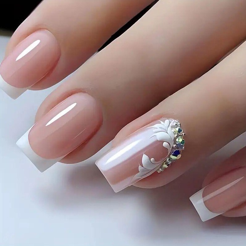 Cross-border Wearable Nail Pieces Nail Wear Armor French Leaf Rhinestone False Nail Extension Removable Armor Wholesale