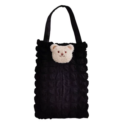 backs, suitable for babies — Car tissue box/set - black-bubble-grid-tissue-box-cover-with-hanging-loop-beige-bear