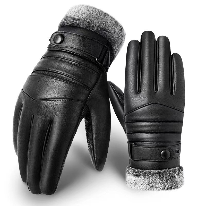 Guantes para hombres de invierno para montar al aire libre con guantes de piel de pantalla táctil caliente para automóviles eléctricos a prueba de viento a prueba de agua