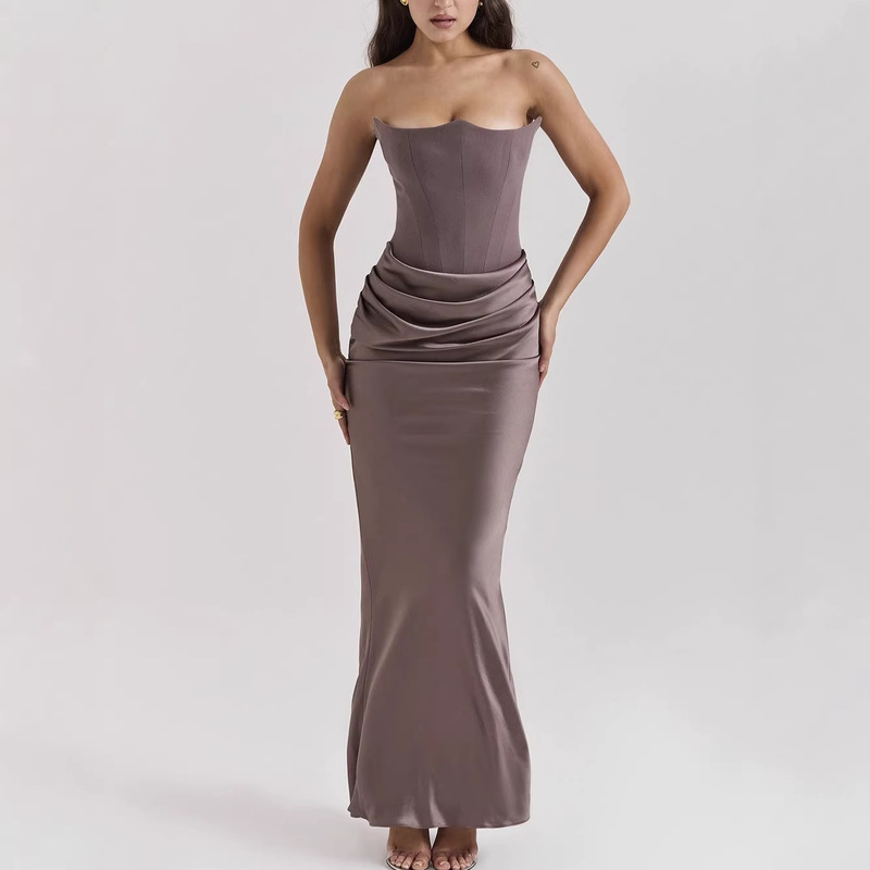 European and American Style 2026 Spring and Autumn New Cross-Border Women's Fashion Tube Top Sexy Backless Slim Evening Dress for Women