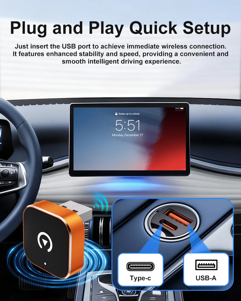 Orange Carplay Box Wired to Wireless Android Auto Car Interconnection Box Wireless Carplay Box