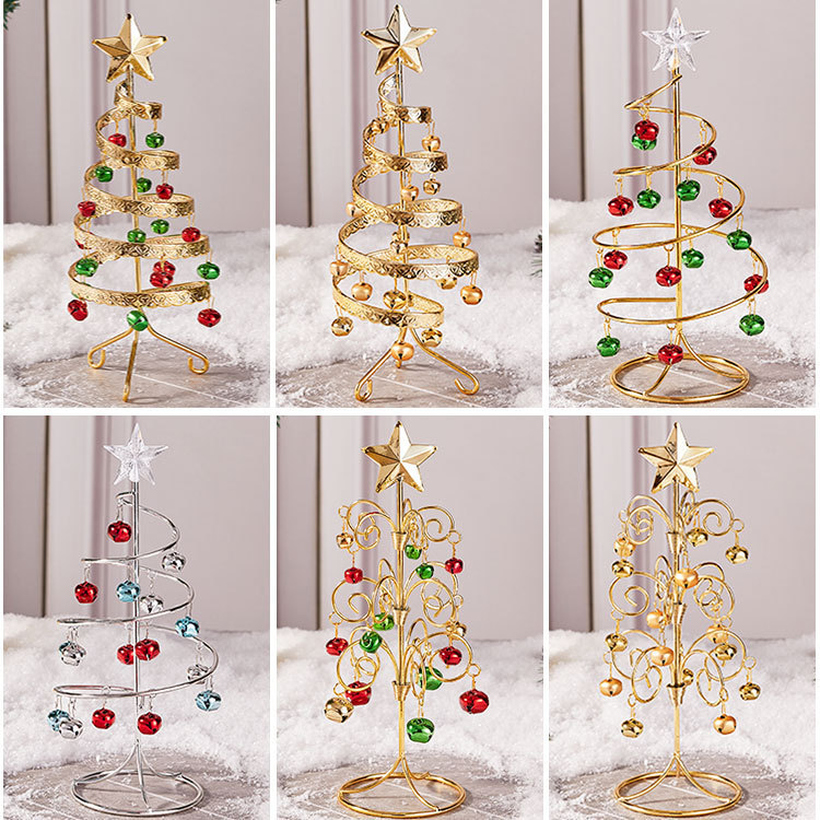Cross-Border New Iron Mini Christmas Bell Tree Desktop Artificial Christmas Tree Window Party Christmas Decorations
