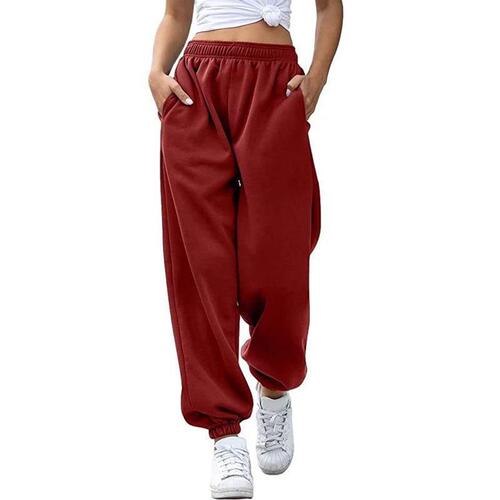Women's European and American Cross-border Casual Fashion Sport Trousers, Versatile Sweatpants, Ankle-length Fleece Loose Pants