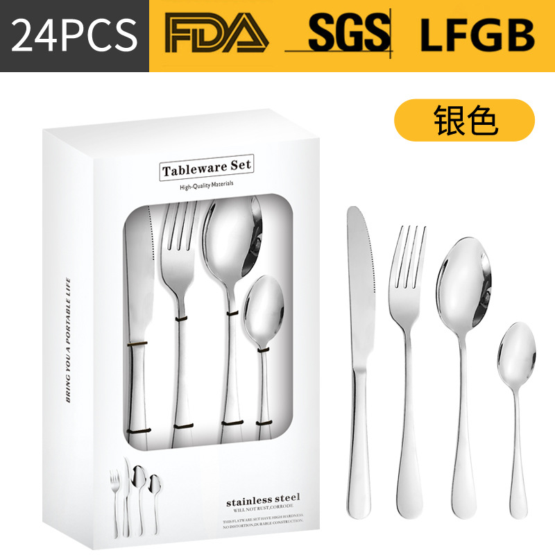 Productos transfronterizos 1010 Caja de ventana de cuatro piezas principales Juego de cuchillos, tenedores y cucharas de comida occidental Juego de vajillas de acero inoxidable Juego de 16/24 piezas
