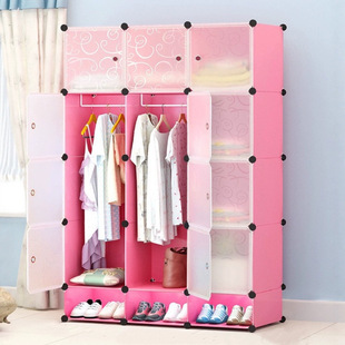 Simple Wardrobe Assembly Wardrobe Plastic Combination Dust-Proof Storage Cabinet Hanging Clothes Pp Storage Box Transparent Storage Cabinet