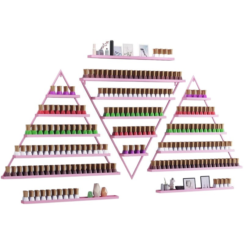 Salón de uñas de hierro esmalte de uñas estante triángulo de esmalte de uñas de pantalla estante de almacenamiento montado en la pared