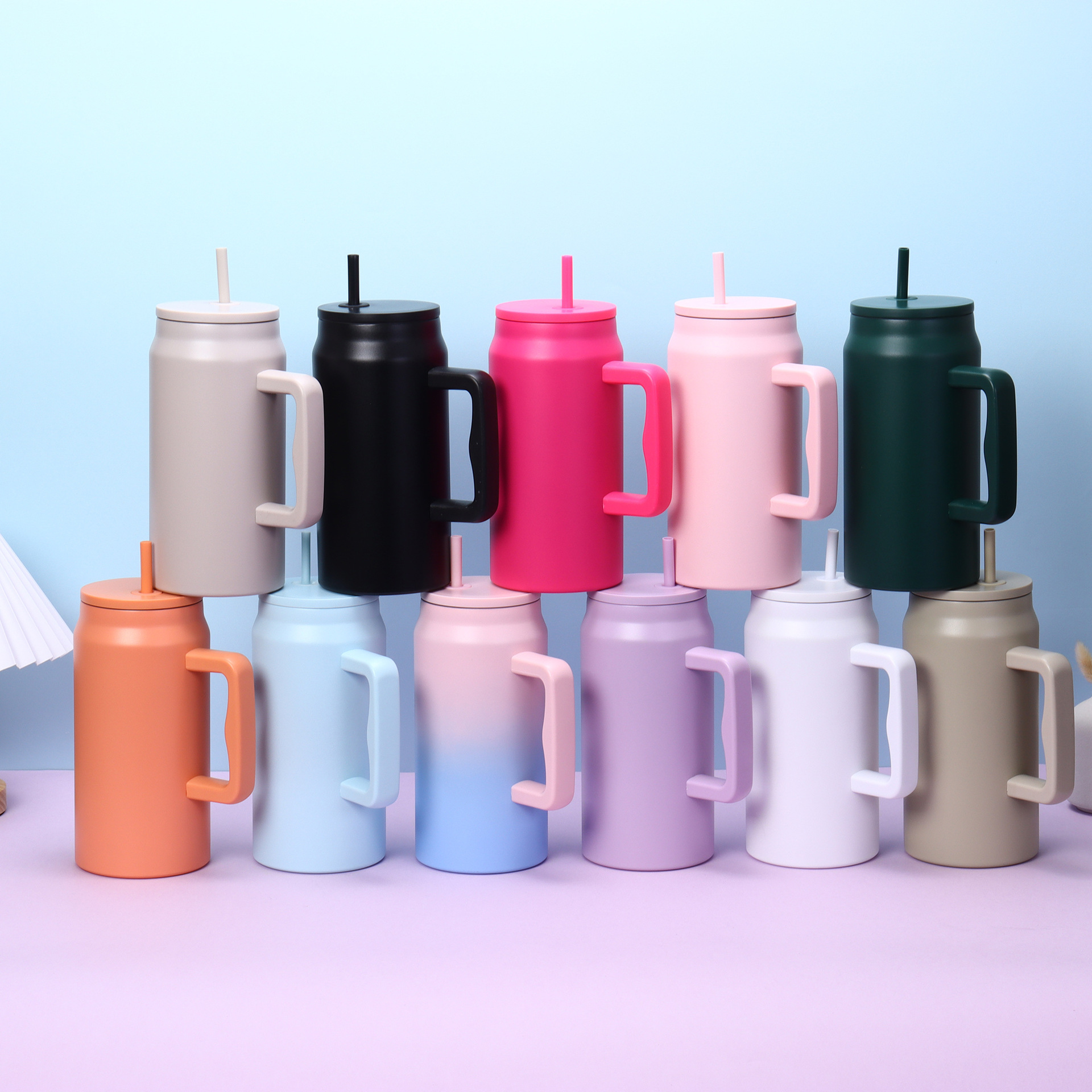 跨境保温杯水杯冰霸杯不锈钢直身大容量保温新款杯带吸管巨无霸