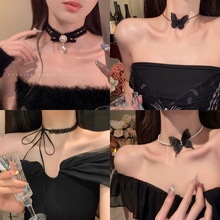 红色蝴蝶结丝绒铃铛项链女毛绒丝带choker颈链项圈锁骨链配饰品