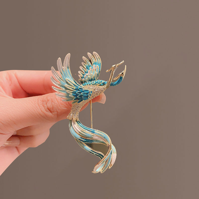 Chinese style exquisite high-end brooch women's vintage enamel Phoenix corsage high-grade luxury temperament suit pin accessories