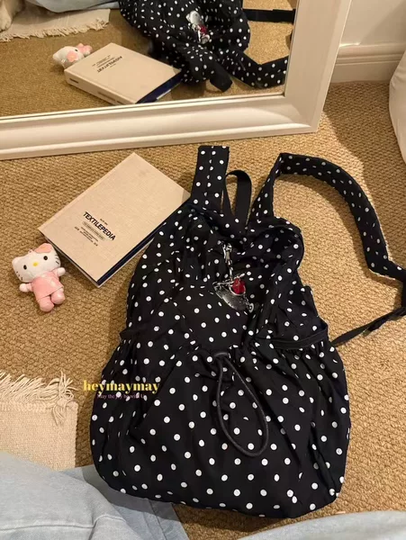 Heymaymay'Dot Circle' 2025 New Large-Capacity Pure Color Simple Fresh Polka Dot Backpack