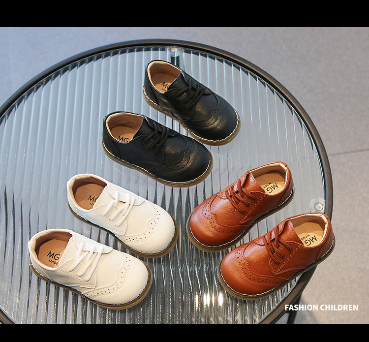 British style block sent with shoelaces, boys leather soft soled baby single shoes, spring and autumn children's shoes_voghion.com