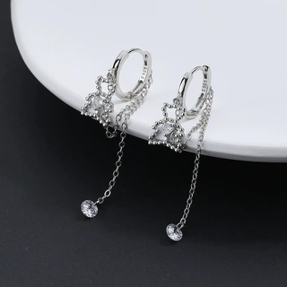 方行S925纯银小熊耳扣长款流苏耳环女小众设计感超仙气质耳饰耳坠