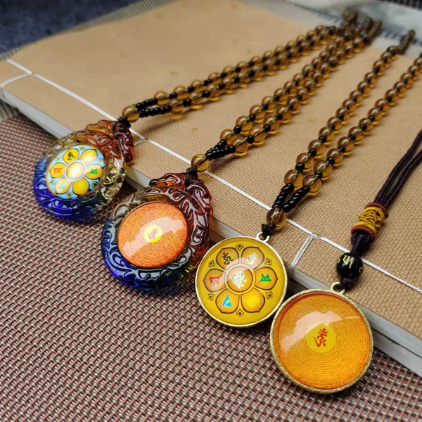 Upgraded glass mantra pendant men's and women's mantra necklace Temple binding business gifts