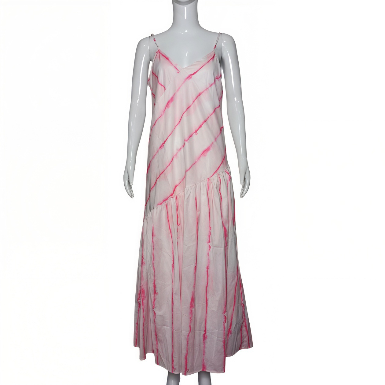 Women's Pink Ombre Stripe Print Halter Maxi Dress – French Resort Elegant Summer Gown_ecoleips.com