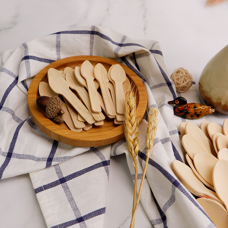 Vajilla de bambú desechable postre cuchara de bambú helado cuchara 8cm