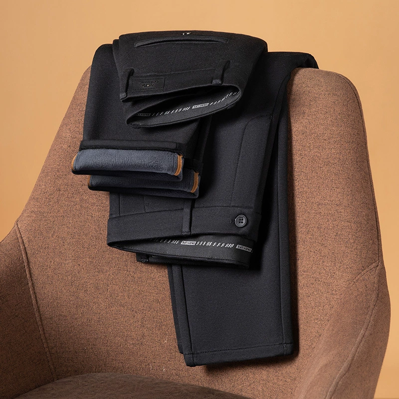 Зимний модал бархатный толстый мужские повседневные брюки среднего и пожилого возраста шерстяные брюки марки длинные мужские брюки