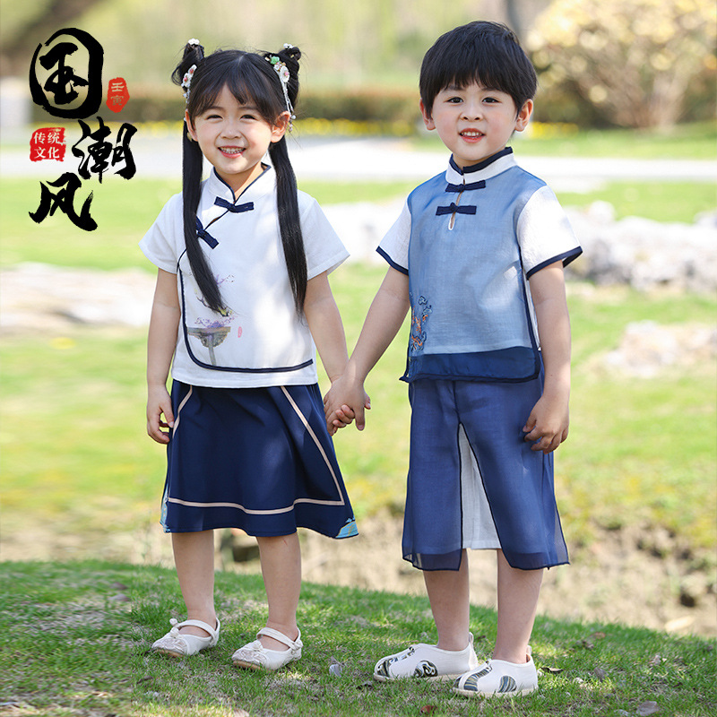 幼儿园汉服国学夏装民国风童装2026女童兄妹套装中国风六一表演服