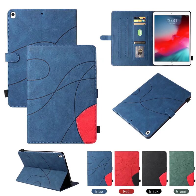 Suitable for iPad Mini two-color stitching protective case Pro11 tablet leather case Samsung T510 card holder wallet