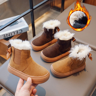 Girls' Shoes Snow Boots 2024 New Winter Kidsren's Large Cotton Shoes Short Boots Fleece-Lined Thickeneded Fashionable Baby Girl Short Boots