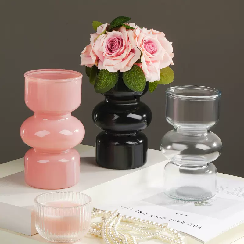 简约中古玻璃花瓶透明水培摆件绿植插花小众高颜值ins风客厅装饰