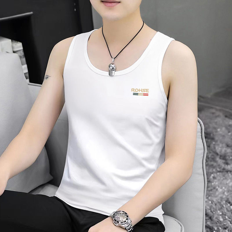 Men's Vest New Fashion Turtleneck Slim Round Neck Slim Vest Sports Undershirt Trendy All-match Vest for Men