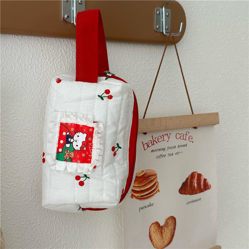Cherry Cat Cosmetic Bag Large Capacity Ins Style Cute Storage Bag Student Portable Stationery Bag Portable Toiletries Bag