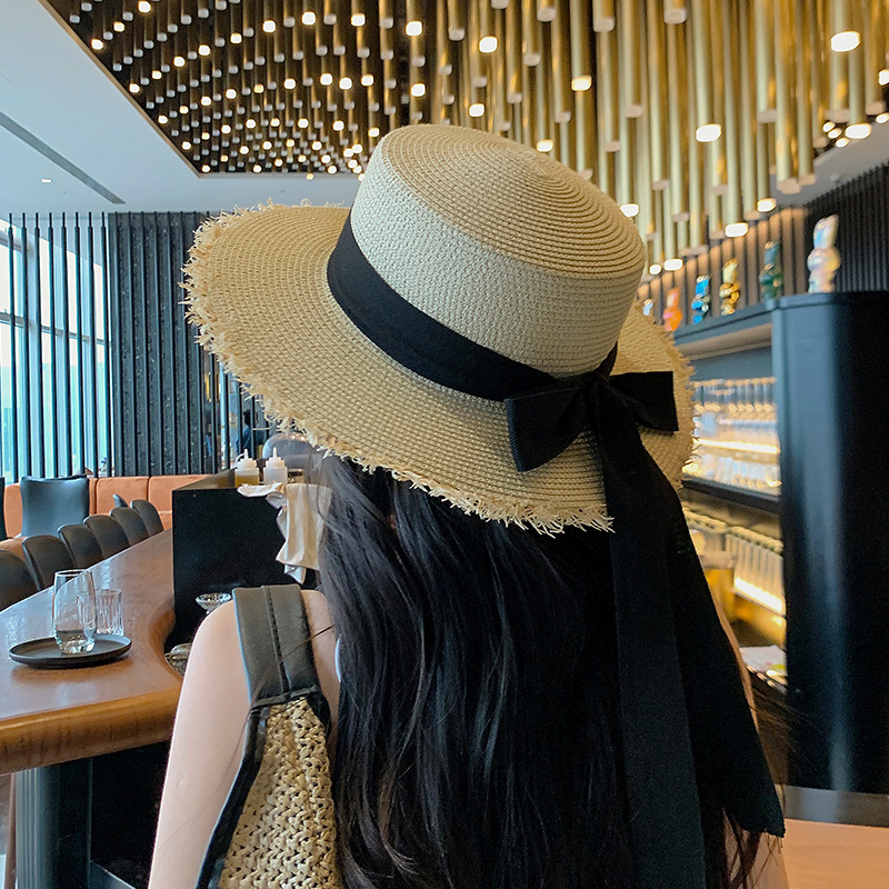 Fashionable edge-fringed hat for summer outings, vacations, beaches, large brim, face-hiding, small women's hat, sun protection and shade, fisherman's hat